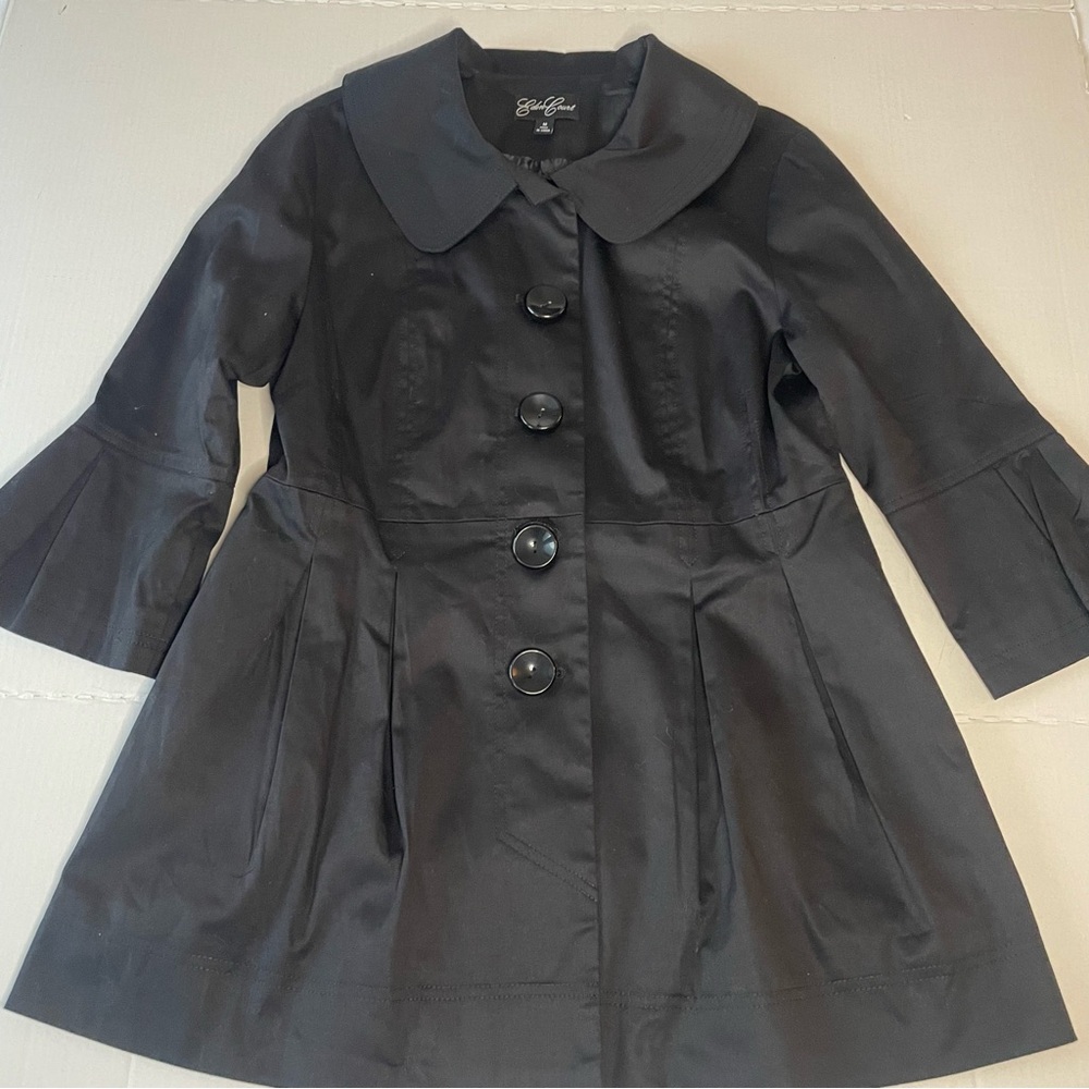 Eden Court Elegant Black Pea Coat Bell Sleeves feminine Trench Coat